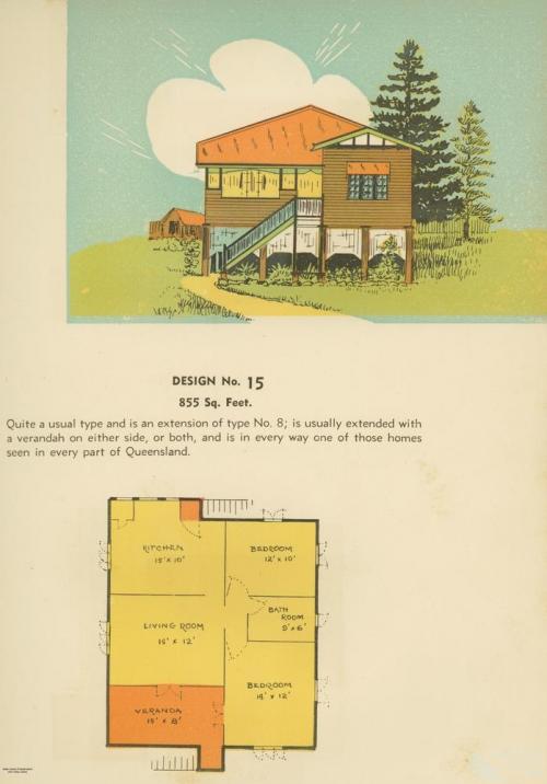 Floor plan and drawing of Queenslander house, 1939