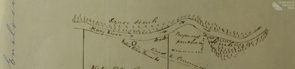 Native Police Barracks and Reserve, Mary River, 1860