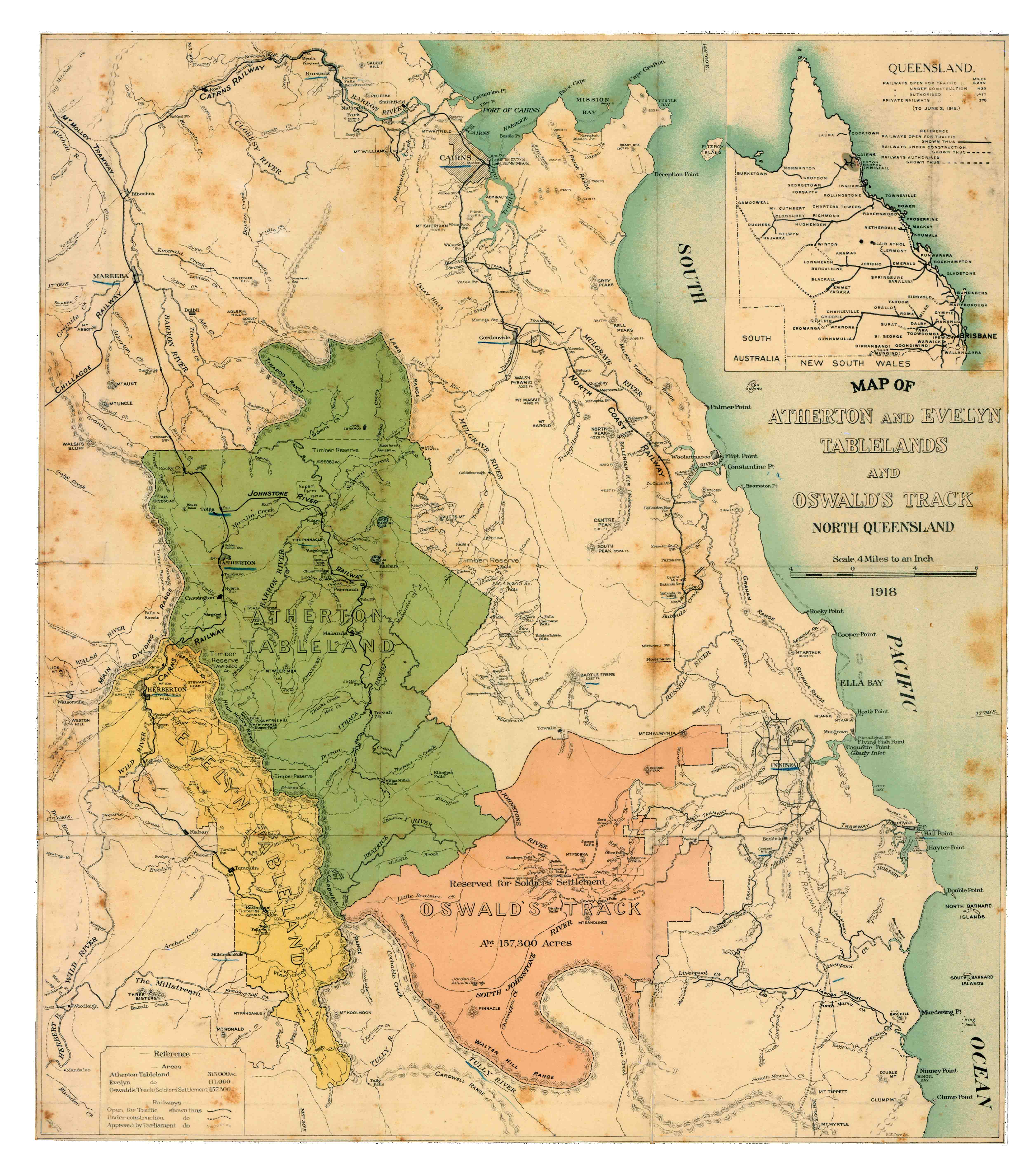 Map Of Atherton Tablelands Map Of Atherton And Evelyn Tablelands And Oswald's Track, 1918 | Queensland  Historical Atlas