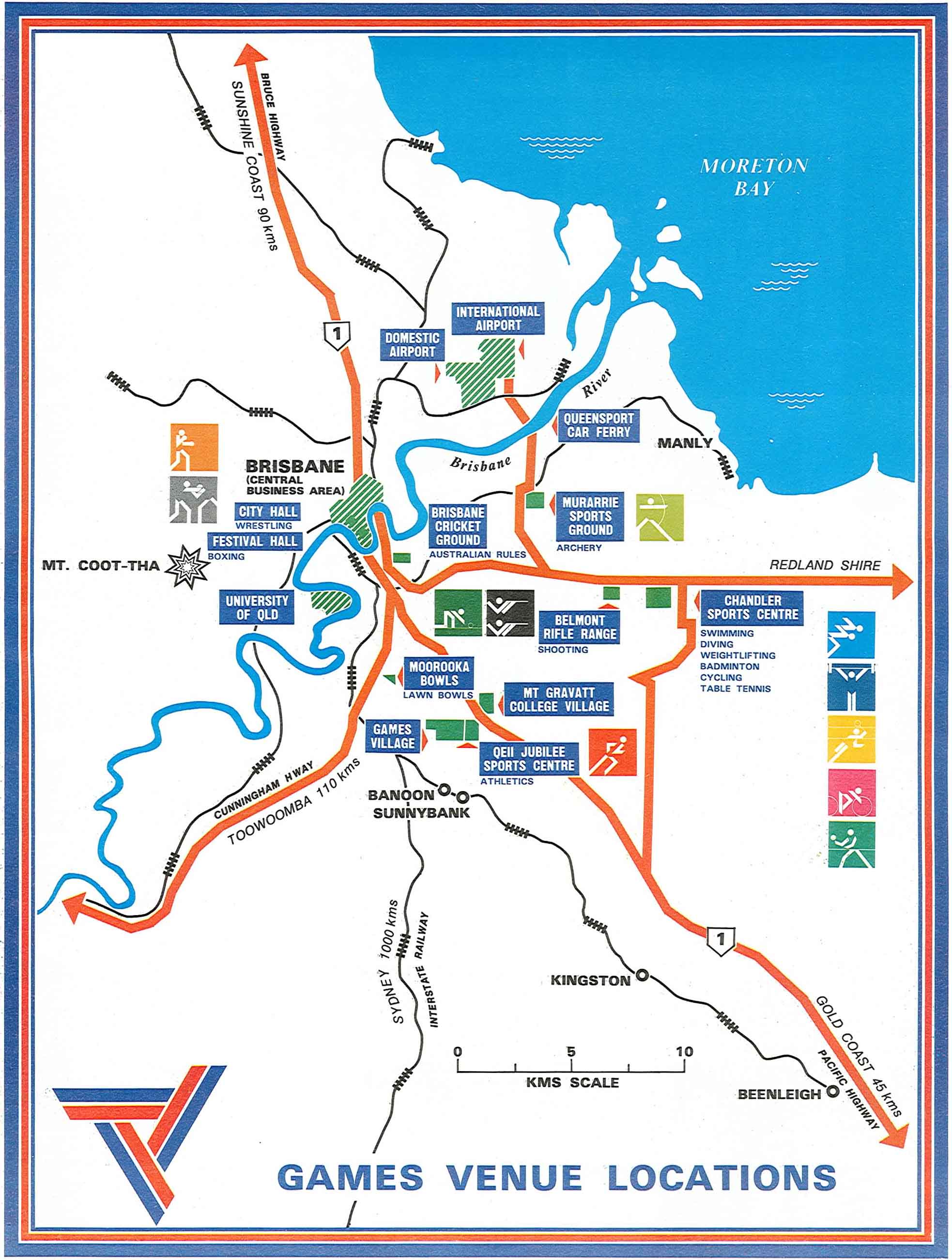 Commonwealth Games, venue locations, 1982 Queensland Historical Atlas