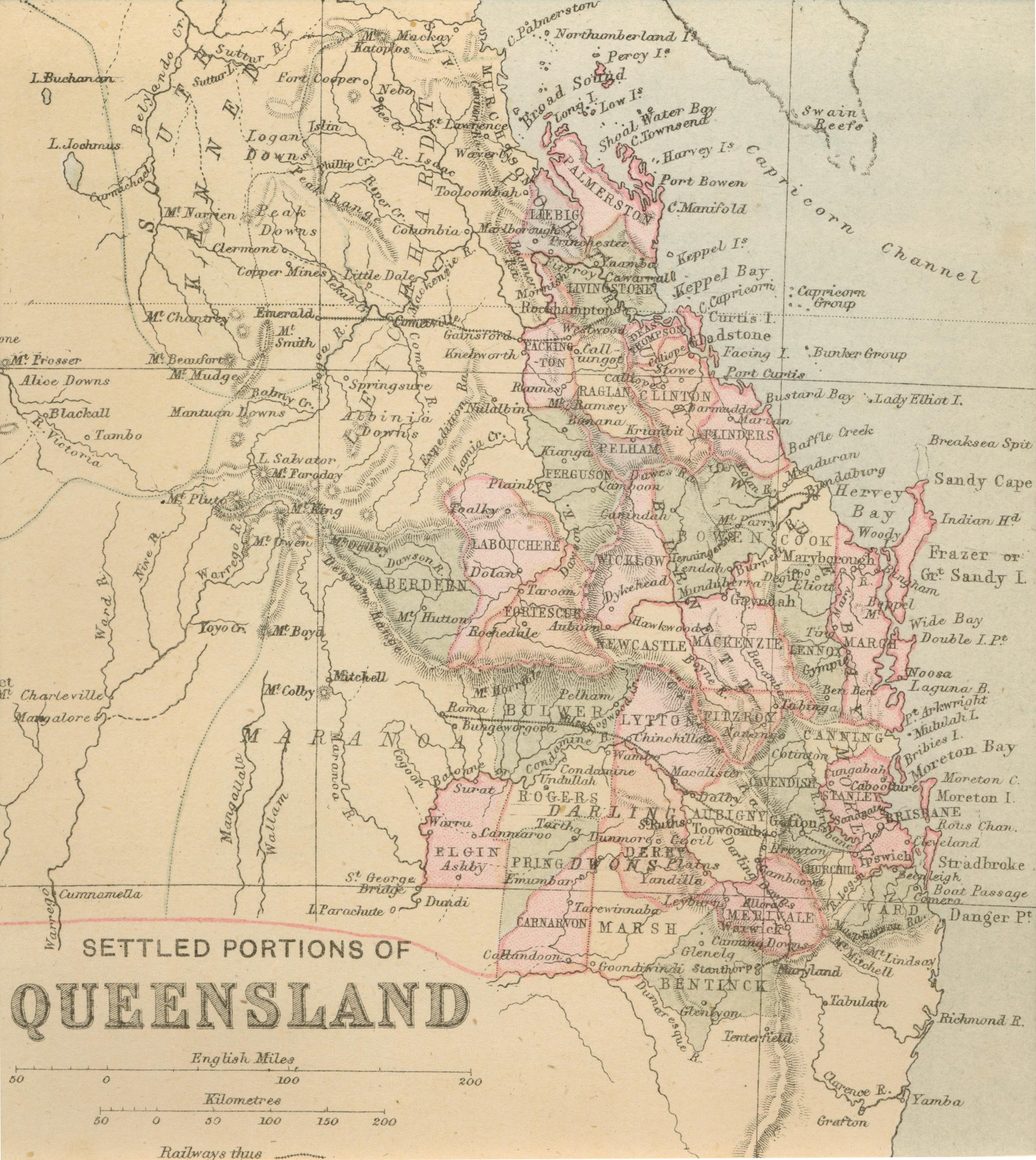 Settled portions of Queensland, 1880 Queensland Historical Atlas