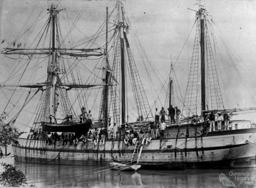 South Sea Islanders arriving in Bundaberg by ship, c1893