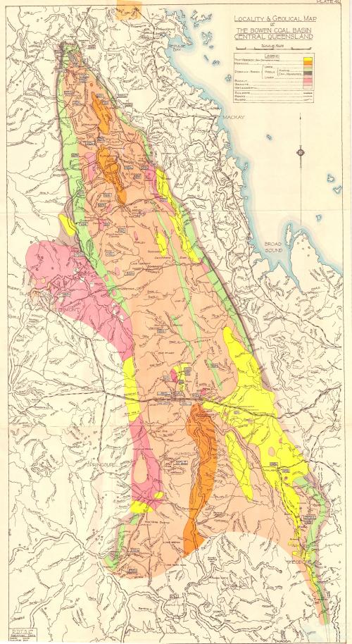 Locality and Geological Map of The Bowen Basin Coal Basin Central Queensland, 1949