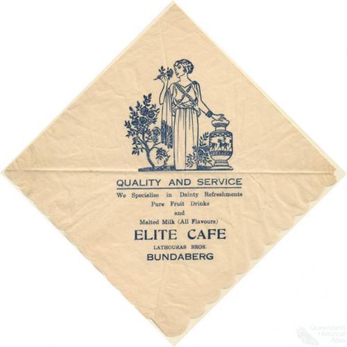Serviette, Elite Cafe, Bundaberg, c1940