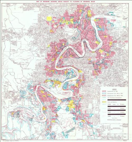 Map of Brisbane showing areas subject to flooding by Brisbane River, 1971