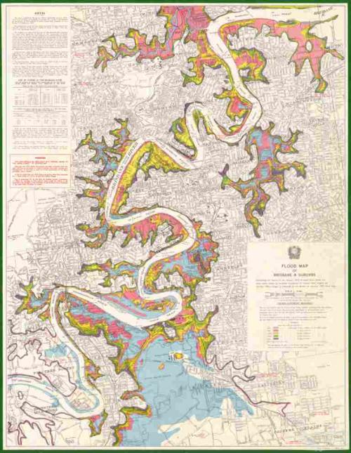 Flood map of Brisbane and suburbs, 1975