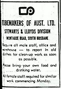 Advertisements to employees after Brisbane flood, 1974