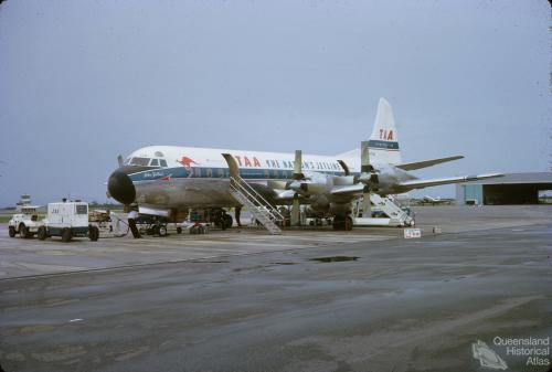 TAA Electra aircraft, Eagle Farm, 1964