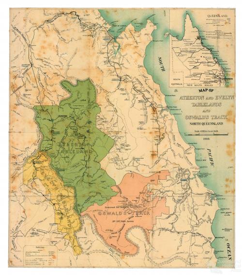 Map of Atherton and Evelyn Tablelands and Oswald’s Track, 1918