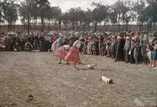 Women's woodchop, Goombungee show, c1960