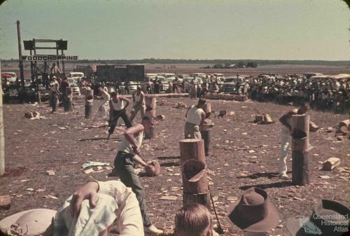 Men's woodchop, Goombungee show, c1960