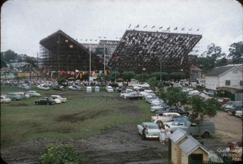 Temporary tennis stands, Davis Cup, Milton, 1956