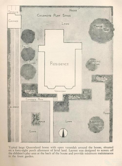 Garden layout with flowering trees, 1960