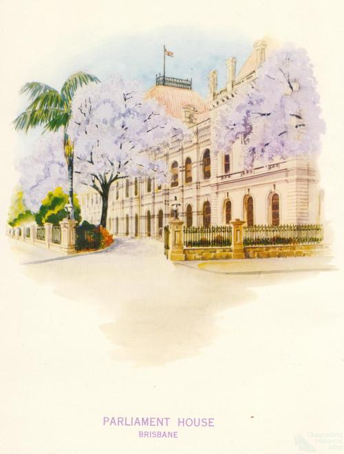 Jacarandas outside Parliament House, Brisbane, 1962