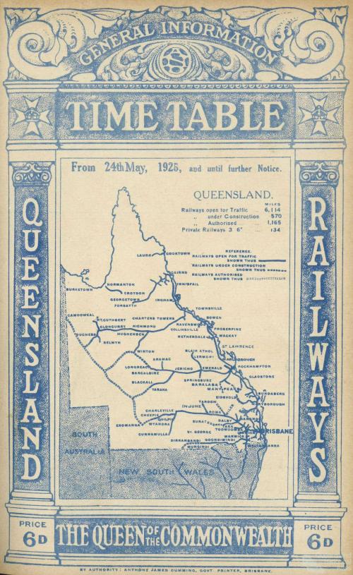 Cover of Queensland Railways Public Timetable, 1925