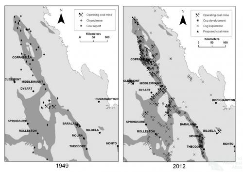 Coal and gas in the Bowen Basin, 1949 and 2012