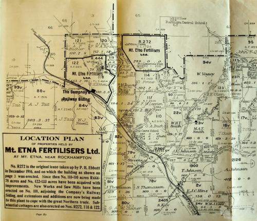 Location plan, Mt Etna Fertilisers, 1924