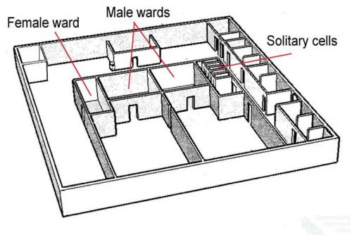 Plan of communal wards, Queens Street gaol, Brisbane, 1850s