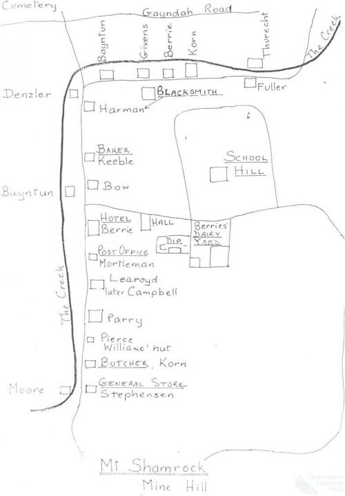 Mud map of Mount Shamrock, identifying residents c1904