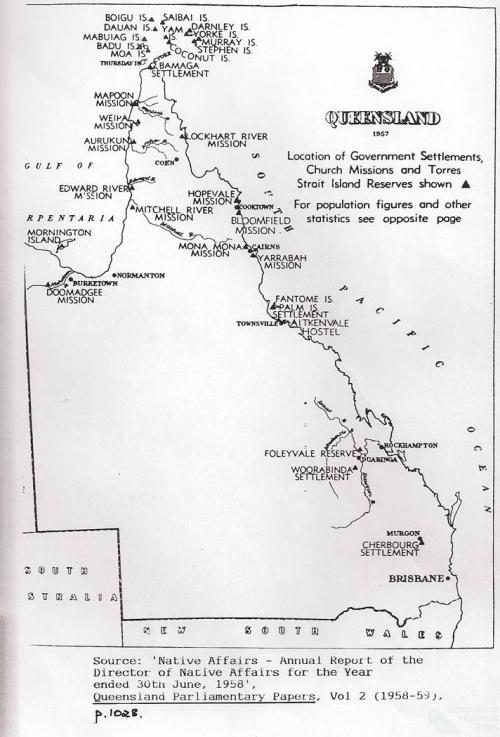 Map of Queensland Reserves and Missions, 1958