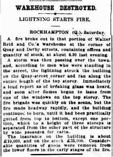 Fires at Walter Reid building Rockhampton, 1912-18