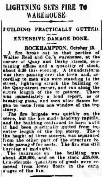 Fires at Walter Reid building Rockhampton, 1912-18