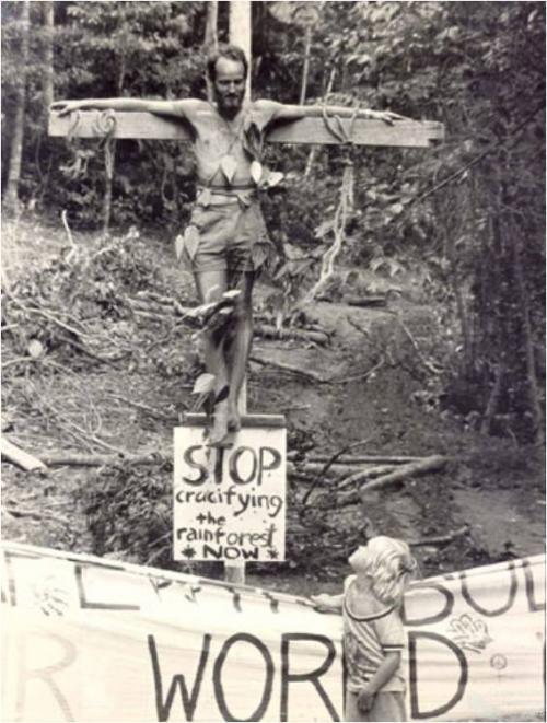 Stop crucifying the rainforest now, 1984