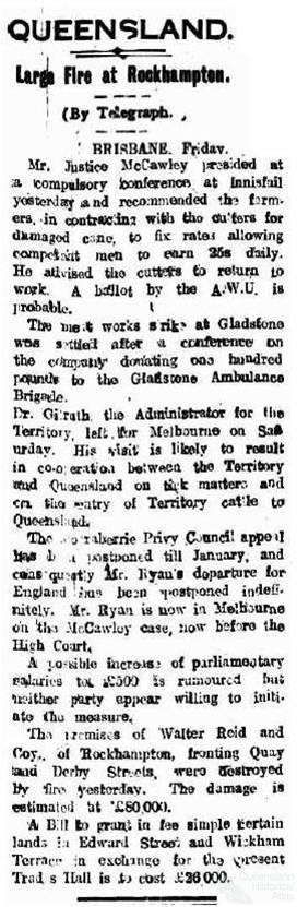 Fires at Walter Reid building Rockhampton, 1912-18