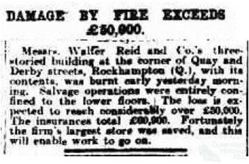 Fires at Walter Reid building Rockhampton, 1912-18