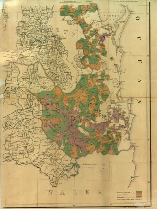 Map of the southern portion of the colony of Queensland showing the surveyed runs, 1872, Sheet 1