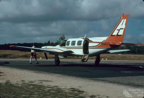 Navaho Chieftan aircraft, Lockhart River airstrip, 1982