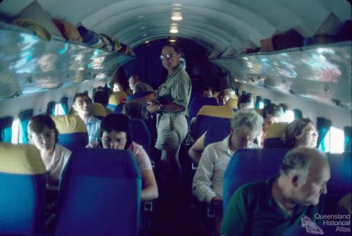 Passengers inside an Air Queensland DC3, 1982