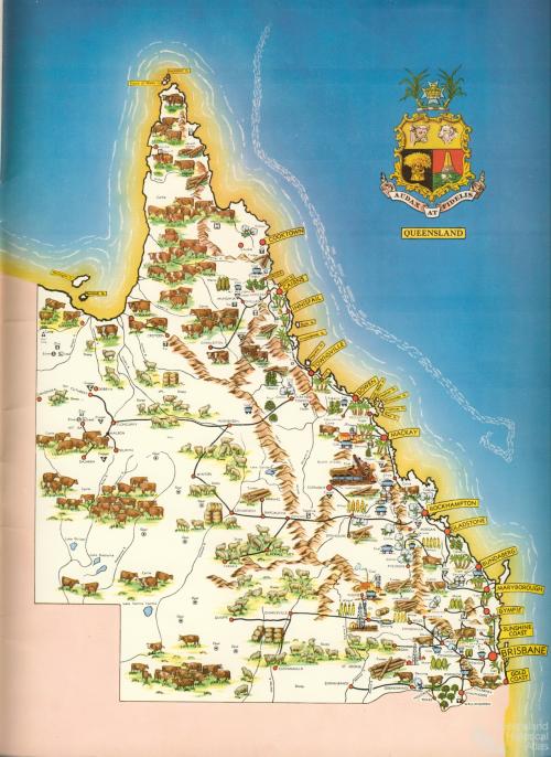 Queensland Government map with State coat of arms, 1963