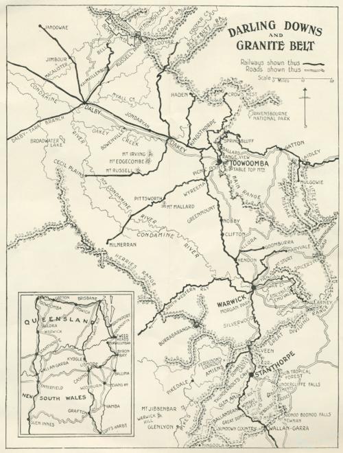 Darling Downs and Granite Belt (tourist map), c1935