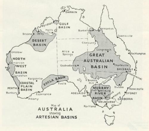 Map of Australia showing Artesian Basins, Walkabout, July 1945