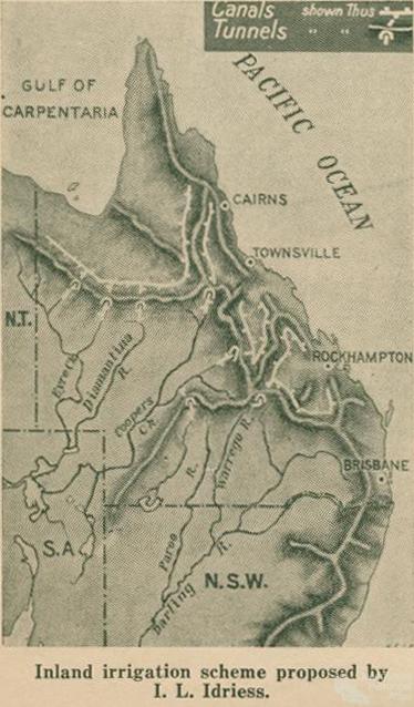 Inland irrigation scheme proposed by Ion Idriess, Walkabout, January 1947