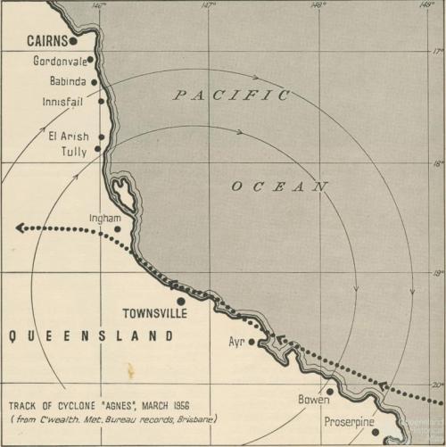 Track of Cyclone Agnes, March 1956