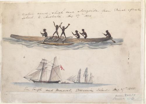 Native canoe and Possession Island, 1855 