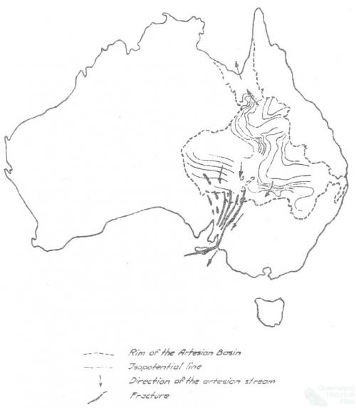 Map of the artesian basin depicting southern outlet, 1920