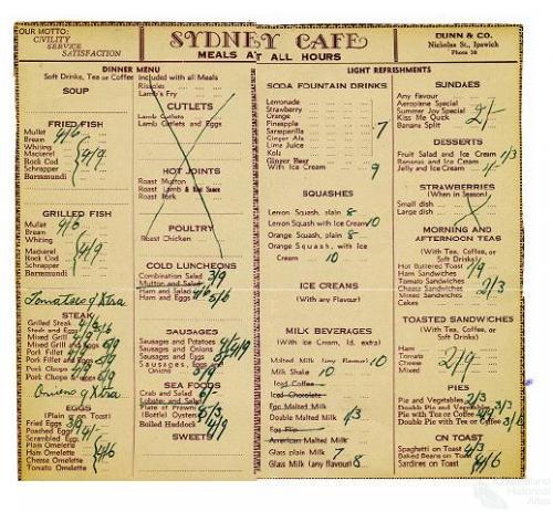 Sydney Cafe, Ipswich, menu