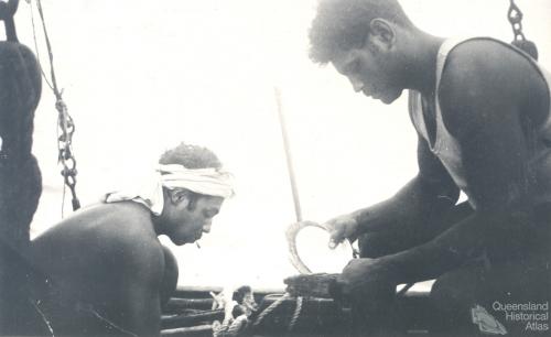 Cleaning pearl shell, c1950