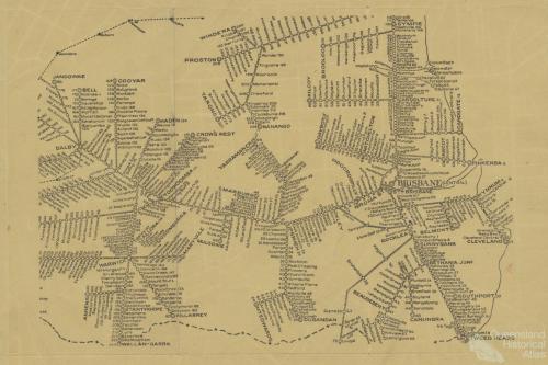 Travelling distance by rail from Brisbane Central, 1938