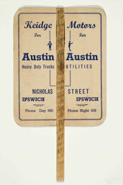 Advertising fan for Austin cars, c1950