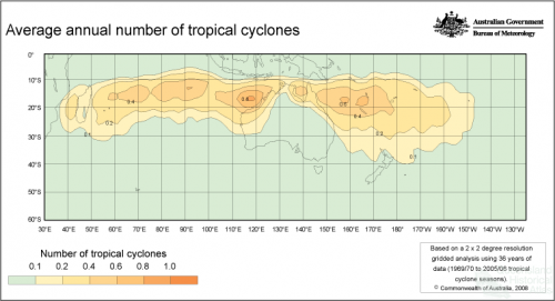 Average annual number of tropical cyclones