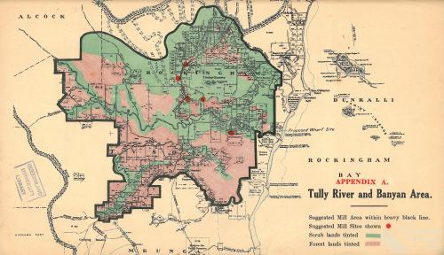 Proposed sugar mill sites, Tully and Banyan area, 1923 