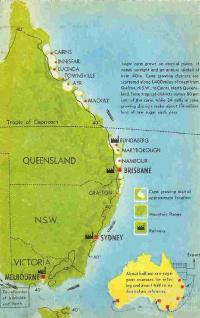 Australian sugar growing and refining sites, c1950