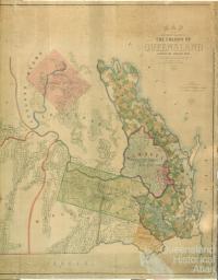 Map of the southern portion of the colony of Queensland showing the surveyed runs, 1872