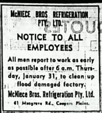 Advertisements to employees after Brisbane flood, 1974