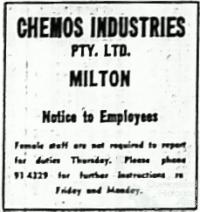 Advertisements to employees after Brisbane flood, 1974