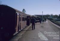 Suburban train with diesel engine and wooden carriages, Chelmer Station, 1972